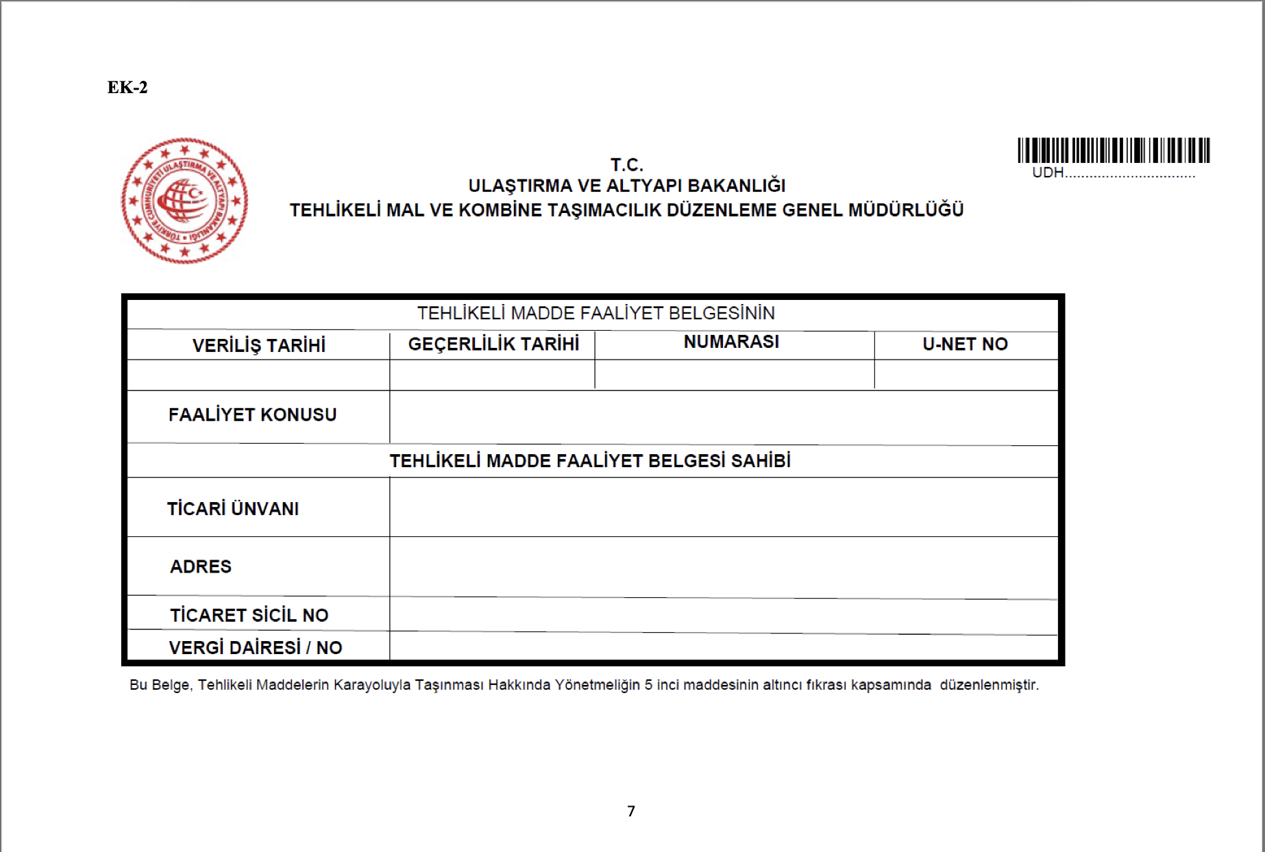 Tehlikeli Madde Faaliyet Belgesi (TMFB)
